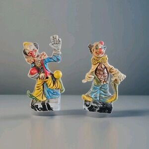 Vintage Made In Italy Resin 1 Clown w/ Umbrella , 1 Clown With Balls Lot of 2